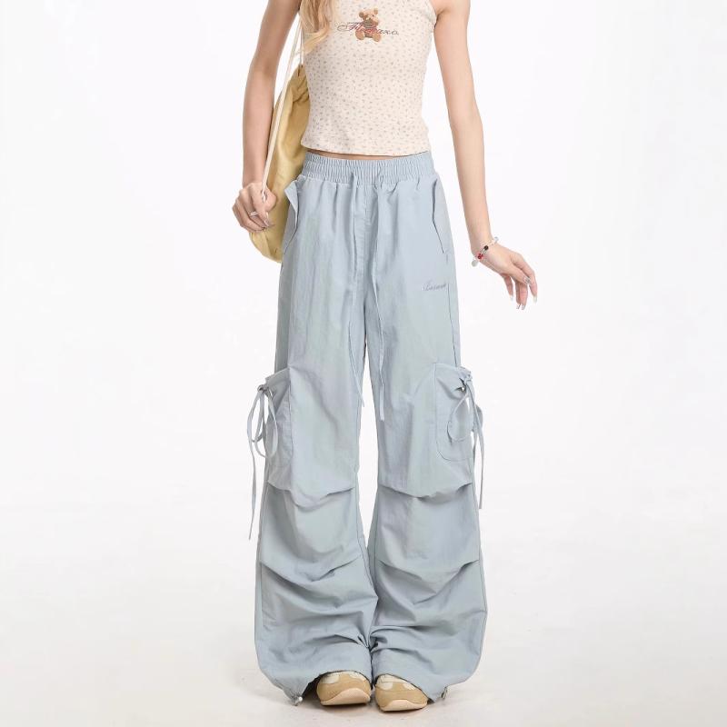 ワークパンツ レディース 絞り染め バタフライ リボン ストレートパンツ ポリエステル イージーパンツ ..