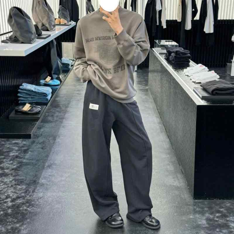 パンツ 男性用 テーパードパンツ コットン ロゴプリント リラックスフィット ブラック 春夏