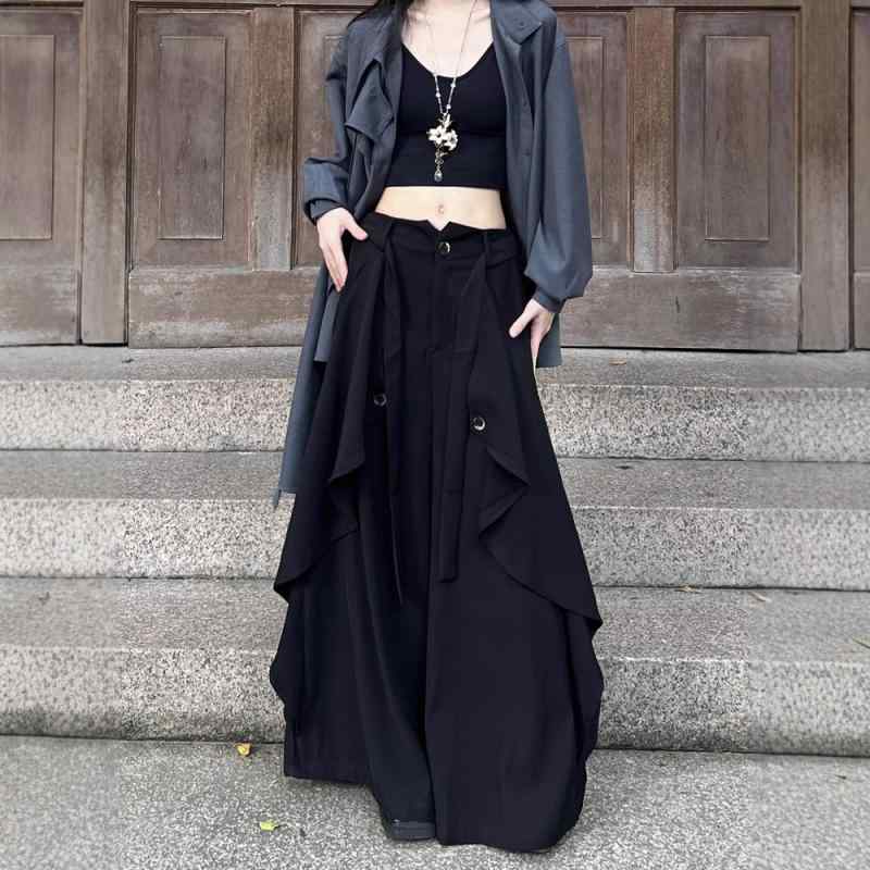 パンツ メンズ レディース ワイドレッグパンツ 春夏秋冬 中性 高腰 オリジナルデザイン ズボン 黒 ポリ..