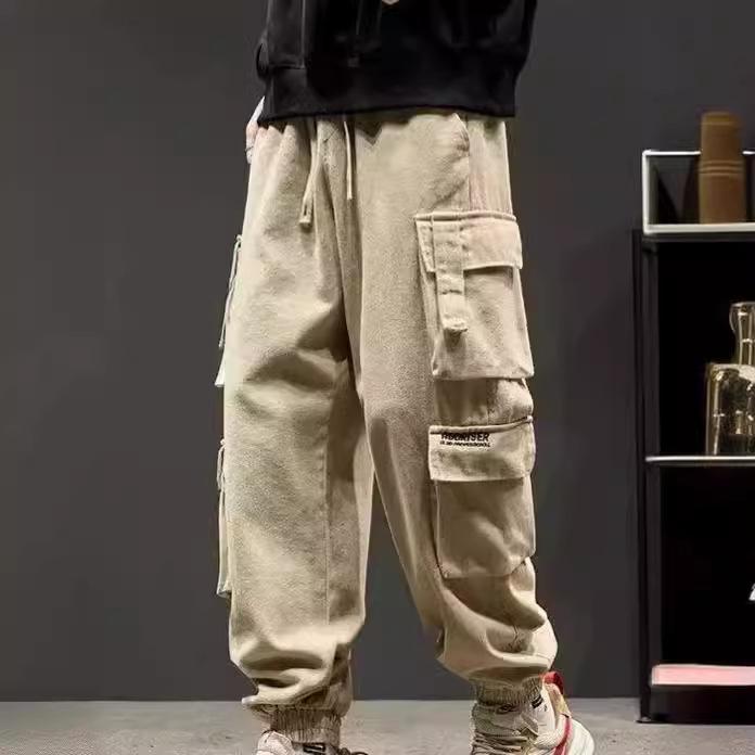 ワークパンツ メンズ カーゴパンツ ミリタリー 裾絞りタイプ ゆったり 多ポケット 春夏 薄手 無地 黒 ..