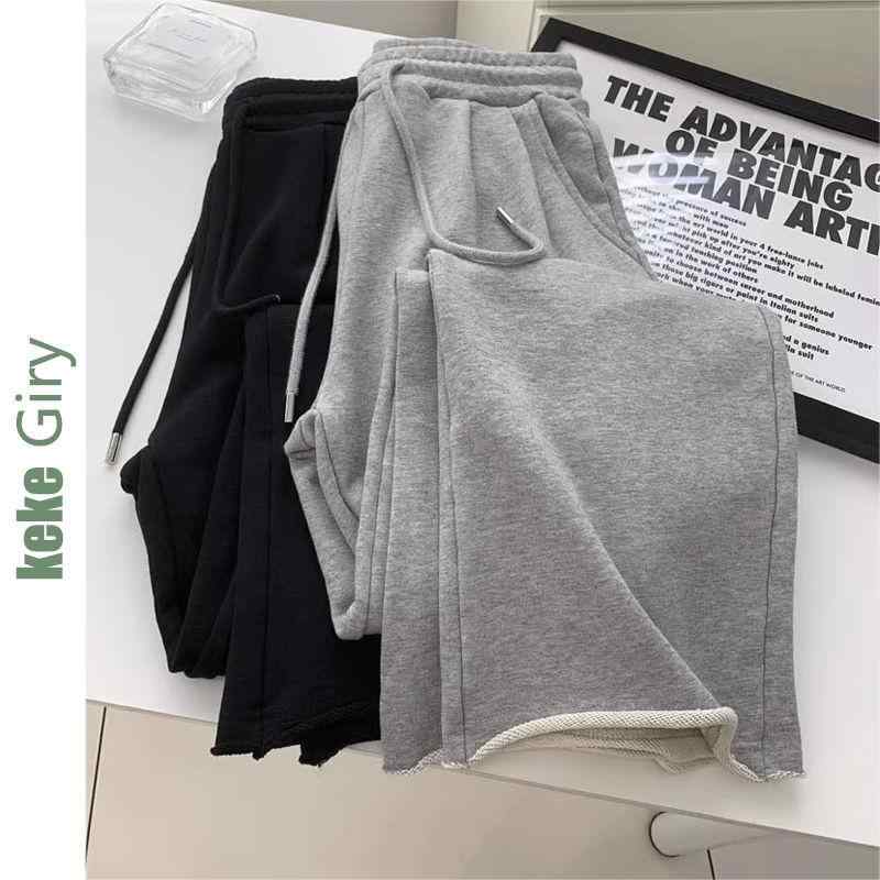 パンツ レディース 大きいサイズ ゆったり ワイドレッグ スウェットパンツ 秋冬 ドローストリング ストレートパンツ ロングパンツ シェニール 伸縮性 ブラック グレー