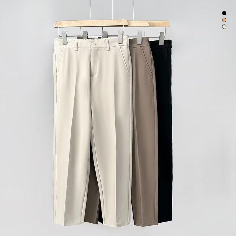 スラックス メンズ ビジネス フォーマル 男性用 9分丈 テーパードパンツ スリム カジュアルパンツ ズボン 黒 ブラック カーキ色 コーヒー色 ポリエステル 混紡 薄手 無地 普段使い