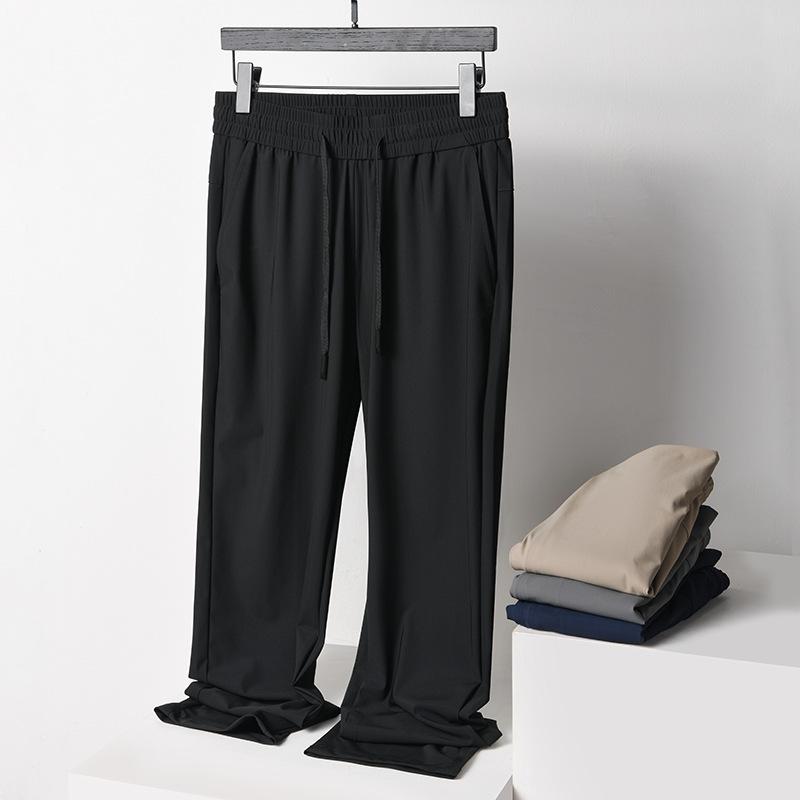 パンツ メンズ 接触冷感 リラックス ストレートパンツ 薄手 無地 ナイロン混紡 ウエスト紐 ブラック・項目: カテゴリ