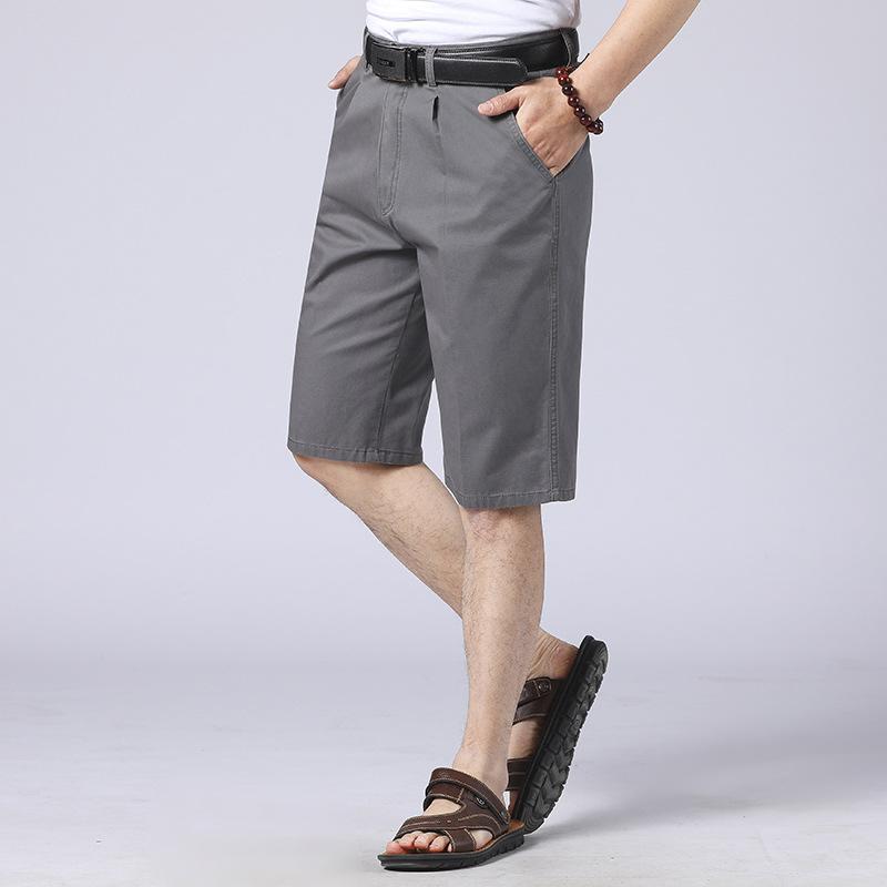 ハーフパンツ メンズ 男性用 綿 高腰 ゆったり 薄手 通気性 快適 7分丈 ワイド カーキ色 グレー ブラック