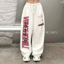 パンツ レディース 2024 春夏 ズボン ワイドパンツ ストリート ダンス 普段使い ゆったり コットン プリント ホワイト