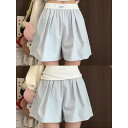 ショートパンツ レディース 接触冷感 再生繊維 高腰 ワイドレッグ パンツ ブルー ピンク系 グレー カーキ ブラック