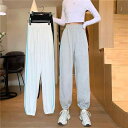 ロングパンツ レディース テーパードパンツ コットン ゆったり 韓国風 カジュアルパンツ 白 グレー 黒 春 ウエストゴム 普段使い