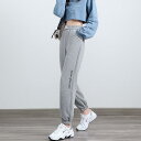 パンツ レディース 刺繡 レタープリント コットン 混紡 リラックス ゆったり 9分丈 長ズボン カジュアル スタイル 灰色 黒色