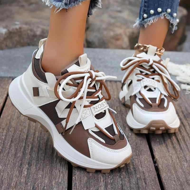 スニーカー レディース 厚底 運動靴 スポーツ カジュアル ローカット 紐 疲れない 痛くない 韓国ファッション ラウンドトゥ 春夏秋冬 深棕色