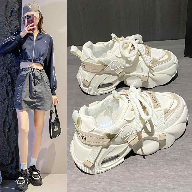 スニーカー レディース 厚底 スポーツ 運動靴 カジュアル ランニングシューズ 合成皮革 ブラック ベージュ系 春夏