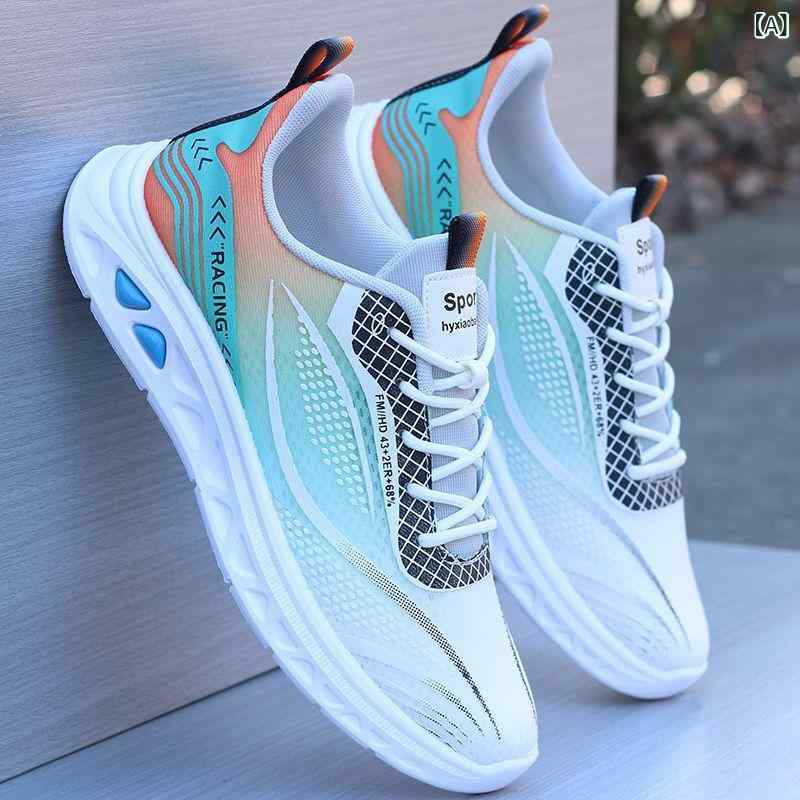 スニーカー メンズ 男性用 アイスシルク メッシュ 通気性 運動靴 ランニングシューズ 普段使い カジュアル 伸縮性 柔軟 快適 軽量 ブルー系 ブラック系