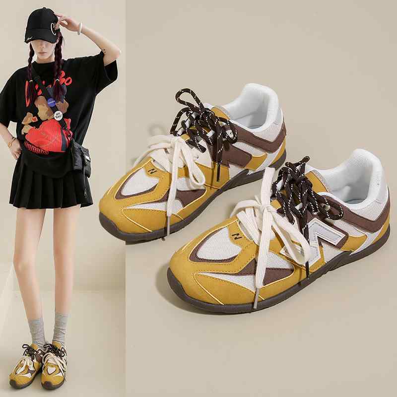 スニーカー レディース 学生 運動靴 ランニングシューズ カジュアルシューズ 紐靴 ローカット フラット 春夏 秋冬 黄色 グレー ブルー
