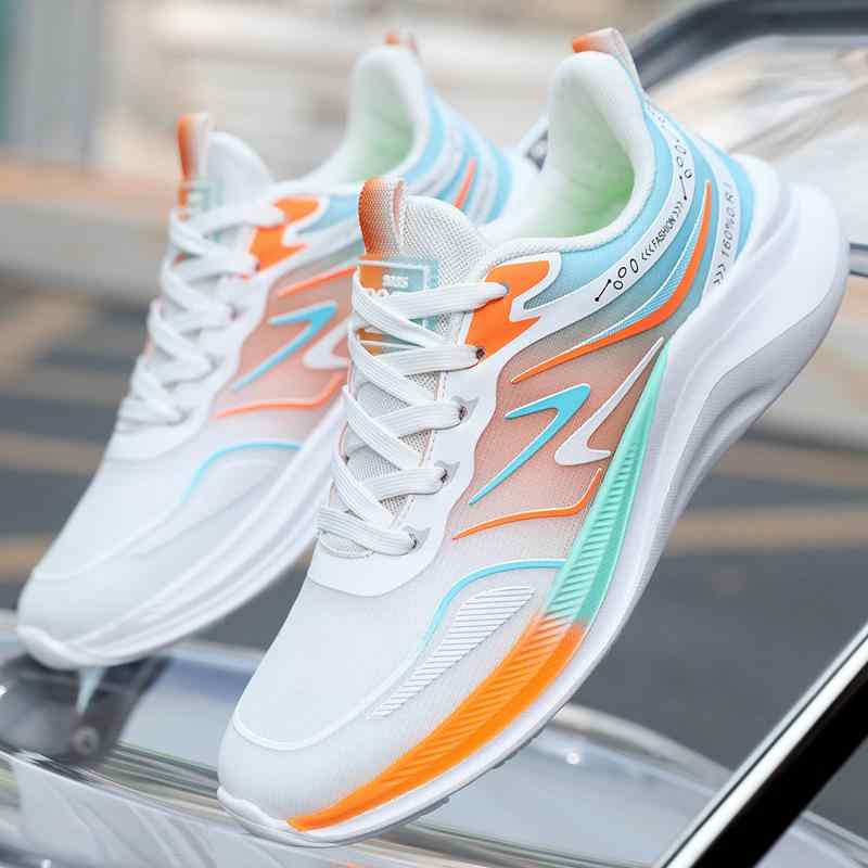 スニーカー 男女兼用 ランニングシューズ メッシュ 通気性 軟底 軽量 学生 ファッション 白 黒 ブルートーン オレンジトーン