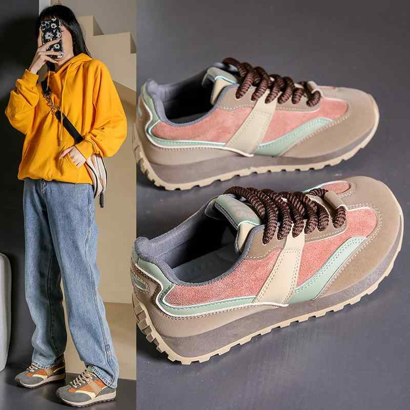 スニーカー レディース 厚底 スポーツ ランニング シューズ カジュアル 運動靴 女性 春夏 通気性 ピンク系 コーヒー色 灰棕色