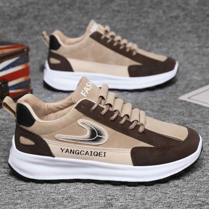 スニーカー メンズ 厚底 スポーツカジュアルシューズ 男性用 運動靴 耐摩耗 ブラック カーキ色 秋冬 ローカット