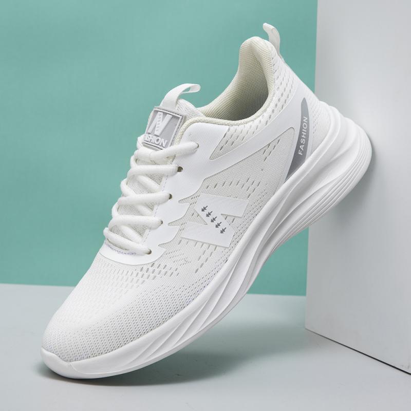 スニーカー ユニセックス 男女兼用 メッシュ 通気性 軽量 運動靴 ランニングシューズ 普段使い スポーツ 厚底 ローカット 白 黒