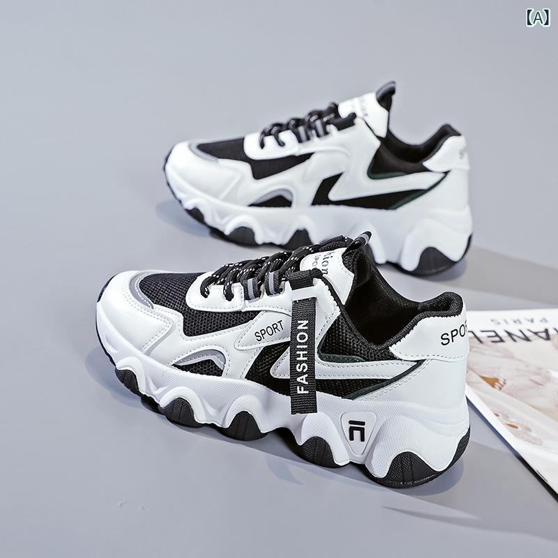 スニーカー レディース 韓国風 厚底 スポーツシューズ ランニングシューズ メッシュ 通気性 婦人靴 女性 靴 ひも靴 運動靴 ローカット カジュアル 普段使い 軽量 ブラック ピンク系 ベージュ 春夏