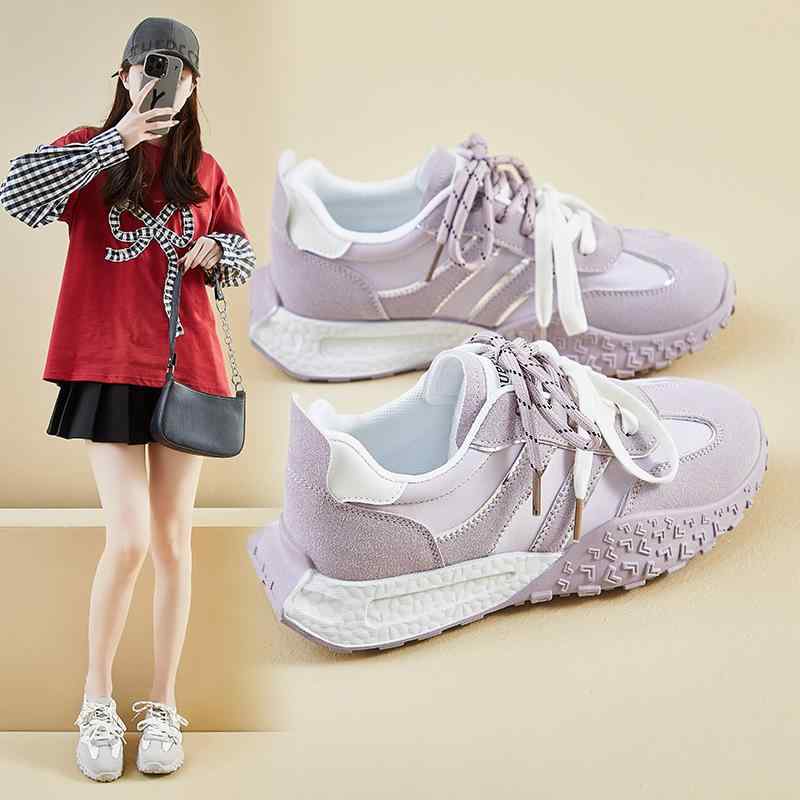スニーカー レディース 厚底 ランニングシューズ スポーツシューズ 運動靴 婦人靴 PU 春季 パープル イエロー ホワイト
