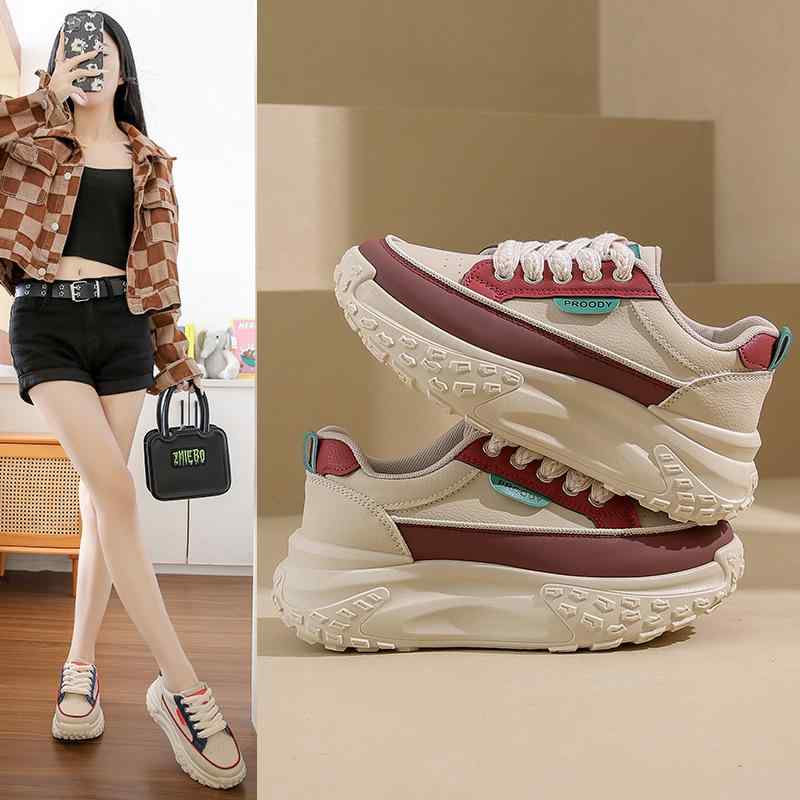 スニーカー レディース 厚底 スポーツシューズ ランニングシューズ カジュアル 通気性 ローカット 紐 運動靴 赤色系 カーキ ブルー