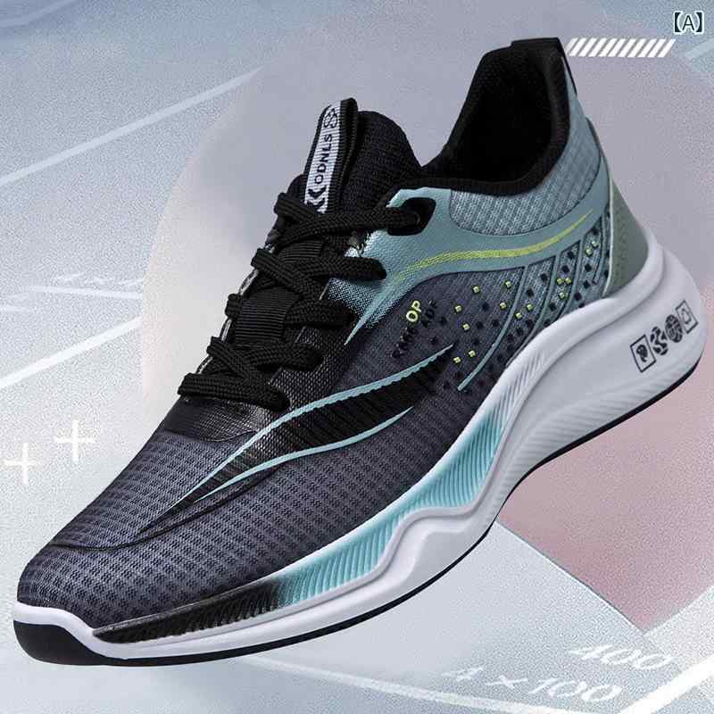 スニーカー メンズ 男性用 通気性 メッシュ 運動靴 ランニングシューズ スポーツカジュアルシューズ ローカット フラット 紐靴 春夏 ブラック グリーン グレー ブルー イエロー オレンジ(x2)