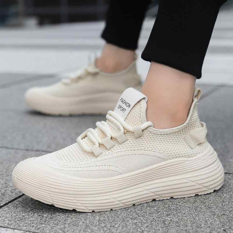 スニーカー 男女兼用 スポーツカジュアルシューズ アウトドア 運動靴 配色 厚底 ローカット 紐靴 黒 白