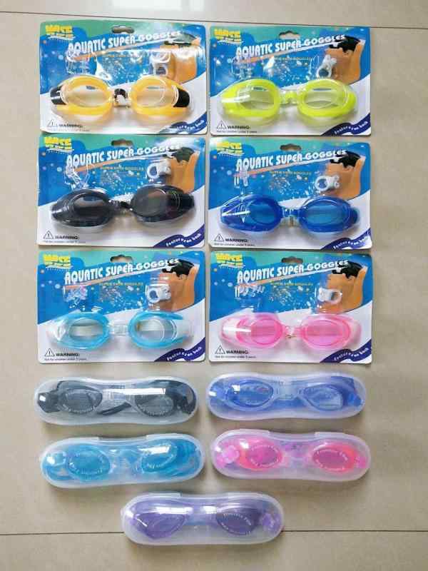 水泳ゴーグル 男女兼用 大人用 子供用 潜水 防水 調節可能 鼻クリップ 耳栓付き 水中メガネ ピンク ブラック 蛍光グリーン ブルー(x2)