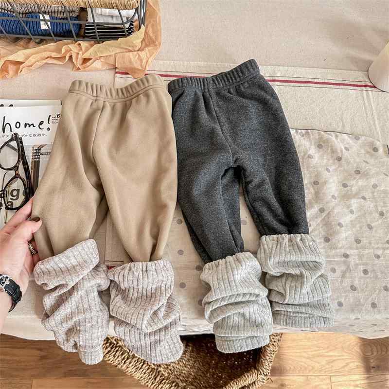 子供用レギンス ガールズ 韓国風 堆堆ソックス ストレッチパンツ 裏起毛 暖パン 小脚パンツ 秋冬 無地 ..