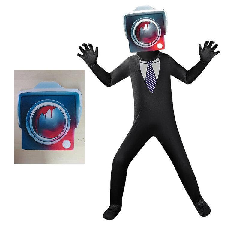 コスチューム 子供 大人 ハロウィン 3Dデジタルプリント ブルー 音響人マスク 欧米奇幻風 ポリエステル..