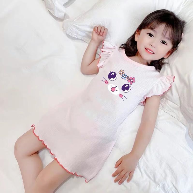 子供用ワンピース 女の子 パジャマ 接触冷感 ホームウェア ポリエステル ピンク系 ホワイト(白) 90 100..