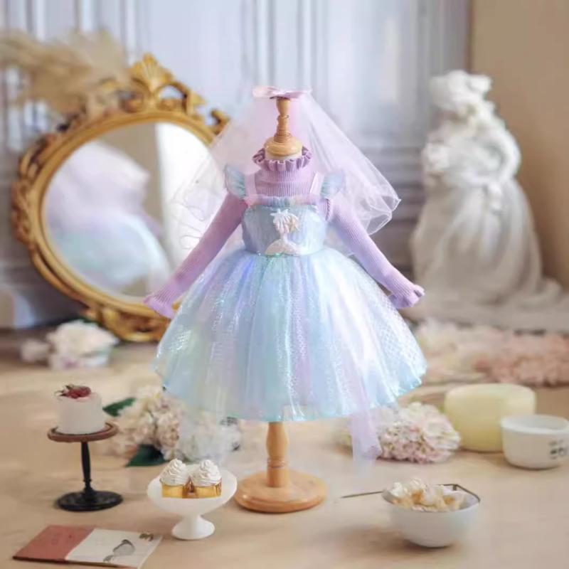 ワンピース キッズ 女の子 ハロウィン マーメイド プリンセス ドレス チュールスカート ライト付き 発表会 演奏会 誕生日 パーティー イベント コスチューム ポリエステル