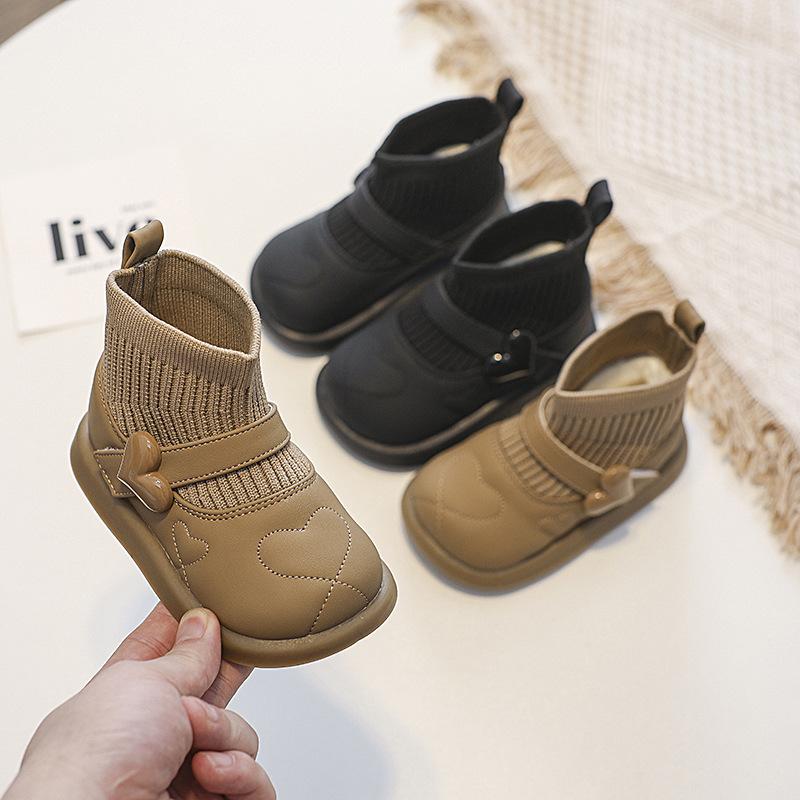 靴 キッズ 女の子 袜靴 ソックスブーツ ショートブーツ 超纤皮 秋 幼児 1歳 2歳 3歳 軽量 滑り止め プ..