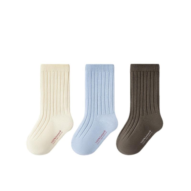 靴下 キッズ ベビー 無縫製 コットン ソックス 子供用 通気性 吸汗性 ボーダー 格子柄 かわいい スプリング サマー(x2)