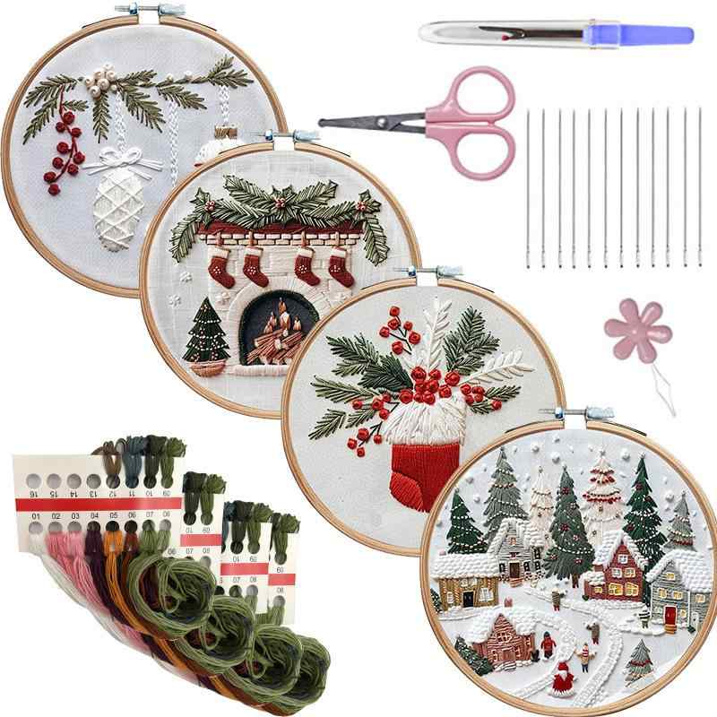 布工芸刺繍キット クリスマス 刺繍 DIY 手作り 材料 コットン 花柄 植物柄 ヨーロッパ風