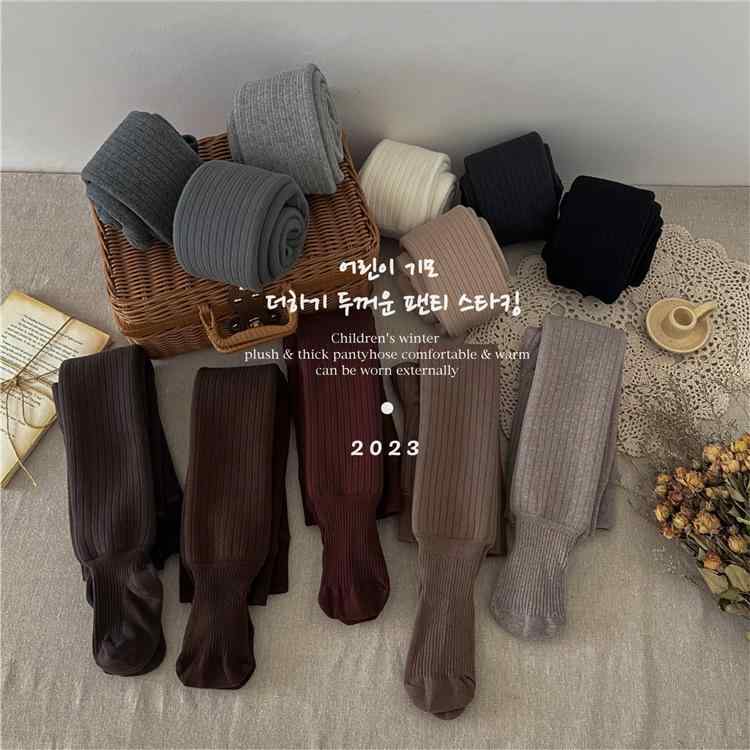 靴下 キッズ 女児 裏起毛 タイツ 厚手 リブ編み レギンス パンツ 秋冬 あったか 75-120cm 1歳 2歳 3歳 4歳 5歳 6歳 7歳 8歳 無地 かわいい パールホワイト ブラック 黒 グレー ブラウン ベージュ