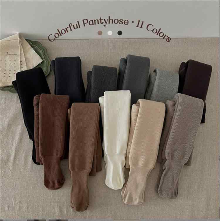 靴下 キッズ 女の子 裏起毛 タイツ レトロ カラー リブ編み 厚手 子供用 あったか 靴下 ベビー 保温 伸..