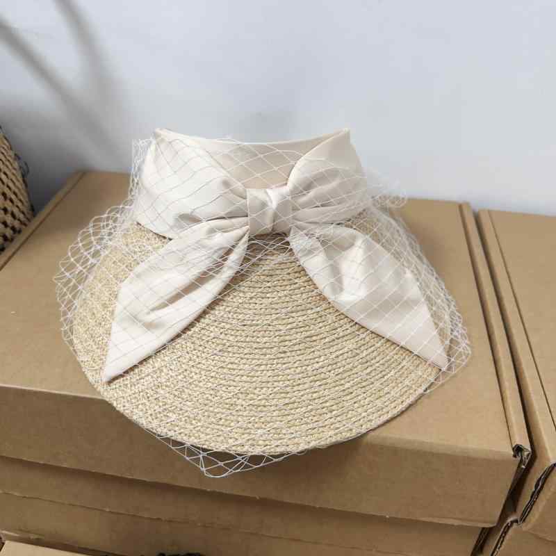 麦わら帽子 レディース 韓国風 ネット チュール リボン 日よけ帽 紫外線対策 春夏 ビーチハット つば広..