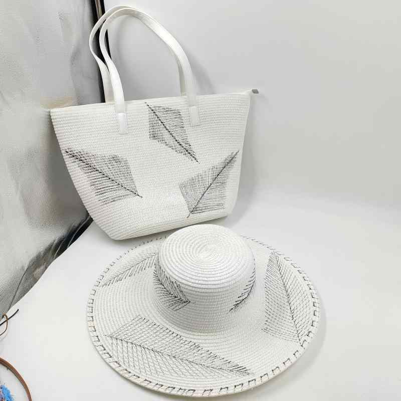 麦わら帽子 &amp; かごバッグ レディース 春夏 大つば ストライプ ハット 紫外線対策 日よけ 幾何学模..