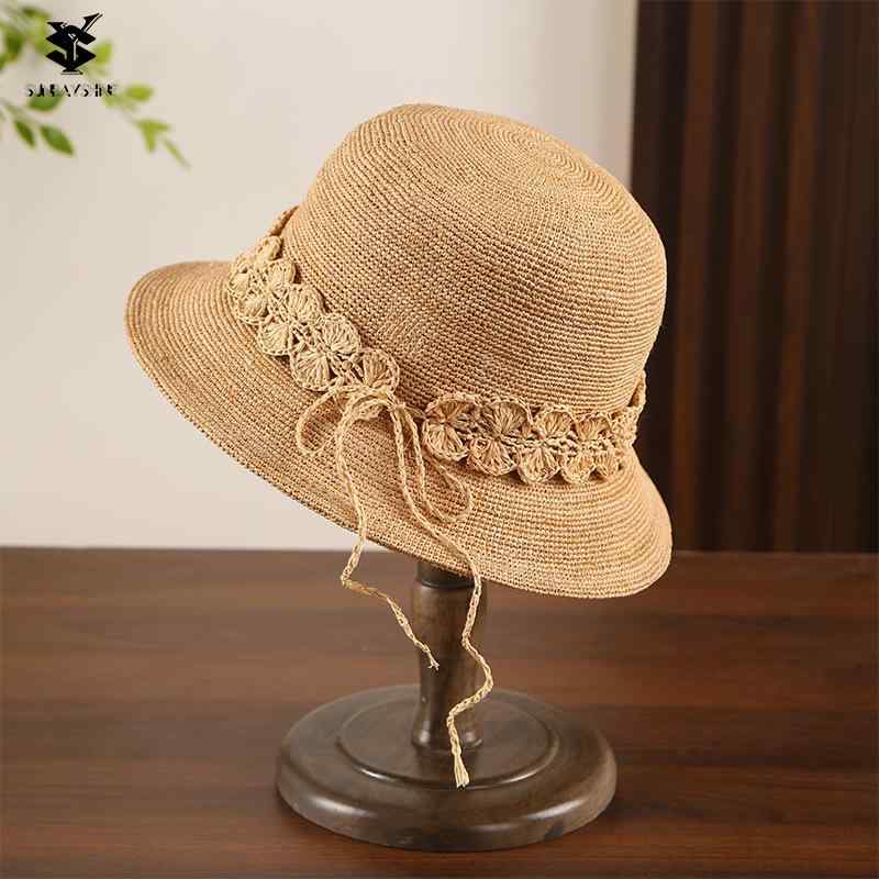 帽子 レディース ラフィアハット 漁夫帽 麦わら帽子 手編み レース リボン 春夏 UVカット 紫外線対策 ..