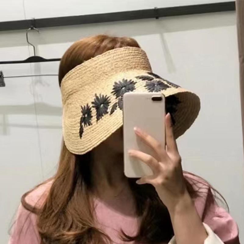 麦わら帽子 レディース ラフィア草 大つば 空頂帽 UVカット 紫外線対策 通気性 遮光 日よけ 春夏 海辺 ビーチ リゾート 手編み(x2)