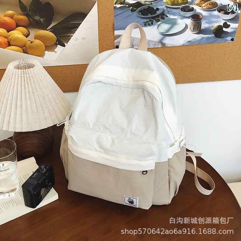 リュック レディース キャンバス 配色 カジュアル 韓国 大容量 通勤 通学 旅行 ガールズ ティーン バックパック(4)