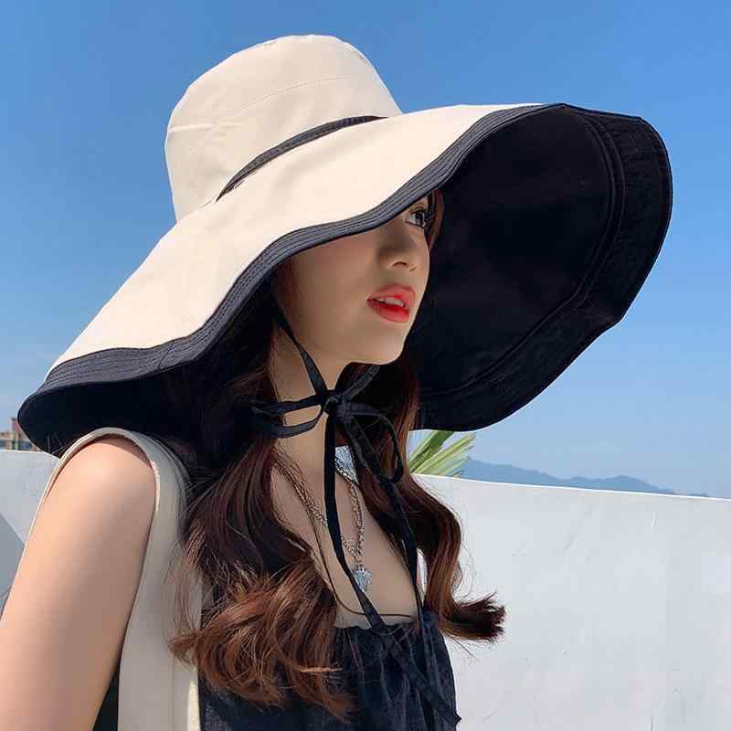 帽子 レディース 漁夫帽 紫外線対策 UVカット つば広 日よけ帽子 折りたたみ ハット 春夏 ベージュ ブラック系(4)