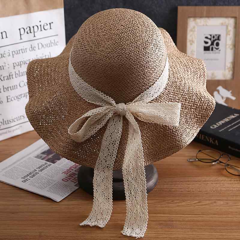 麦わら帽子 レディース 春夏 ビーチハット つば広帽子 紫外線対策 UVカット 日焼け防止 手編み帽子 リ..