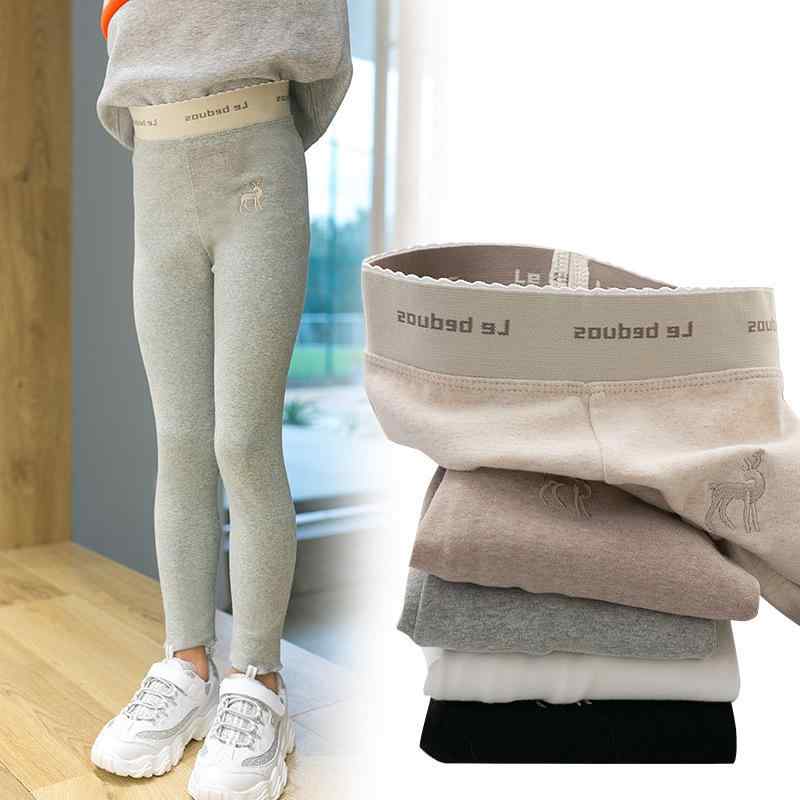 子供服レギンス ガールズ 春秋 薄手 女の子 ウエスト刺繍 小鹿柄 9分丈パンツ スパッツ ストレッチパン..