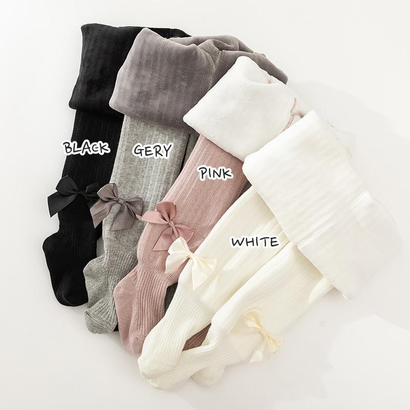 子供服 タイツ 女児 ニット コットン 厚手 裏起毛 レギンス ベビー 無地 かわいい バタフライ Mサイズ 90cm 95cm 100cm Lサイズ 100cm 110cm XLサイズ 115cm 120cm ブラック ホワイト グレー ピンク