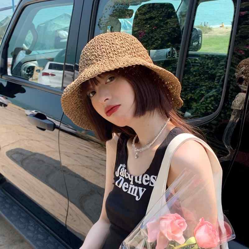 麦わら帽子 レディース 日焼け防止 レース リボン付き あご紐付き 手編み 折りたたみ可能 春夏 旅行用 ..