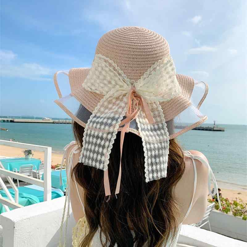 麦わら帽子 レディース 紫外線対策 日焼け防止 つば広帽子 リボン付き ベージュ カーキ オフホワイト ..