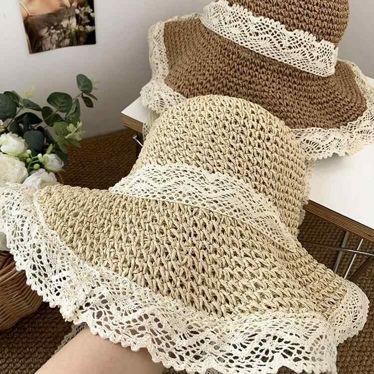 麦わら帽子 レディース 春夏 レース 花柄 リボン 透かし編み 大つば ハット つば広帽子 UVカット 紫外線対策 日よけ帽子 ベージュ系 カーキ 海 ビーチ 旅行 通気性 個性的・カテゴリ: 遮陽帽・流行要素: 浪花・適合シーズン: 春、夏、春秋・帽子のトップスタイル: 円頂・つばのスタイル: 大きいつば・カラー: ベージュ、カーキ・機能: 通気性、遮陽・スタイル: INS風・スタイルの分類: 個性的なトレンド