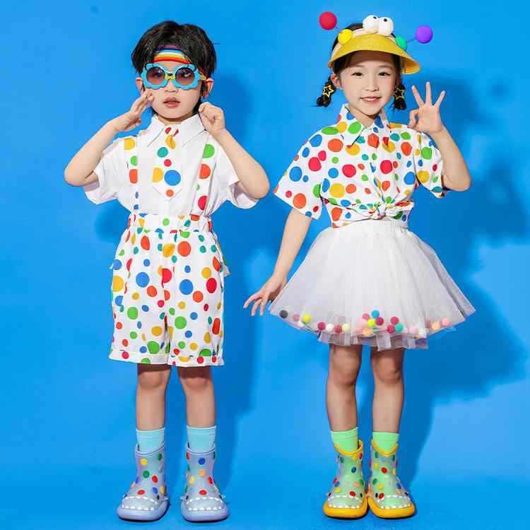 子供用フォーマルウェア 女の子用 セットアップ 半袖シャツ チュールスカート 水玉模様 ドット柄 パス..