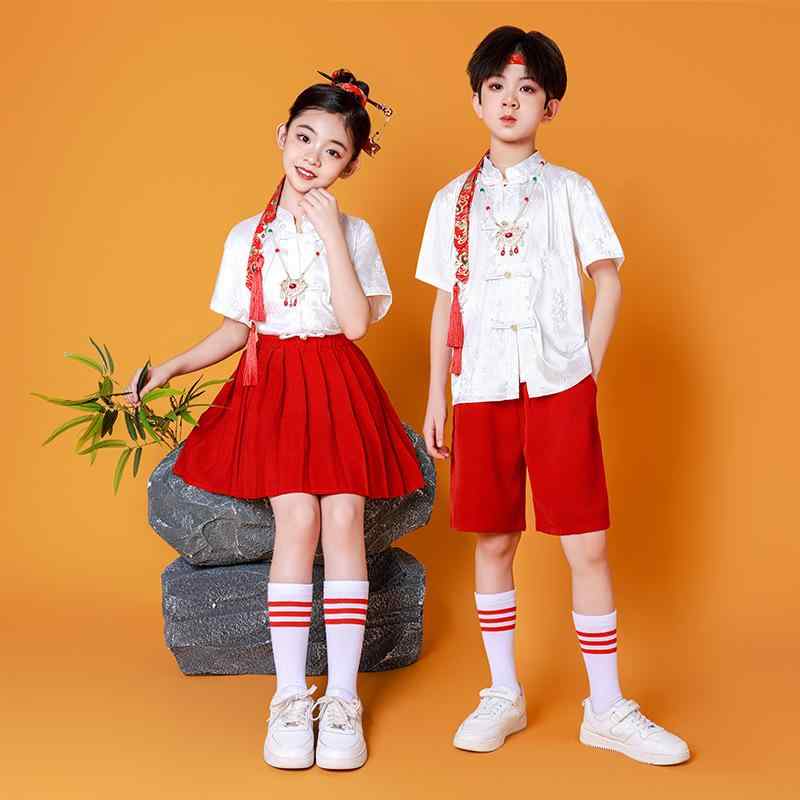 子供用 発表会 ダンス衣装 中国風 コスチューム 幼稚園 小学生 卒業式 合唱 演出服 セットアップ