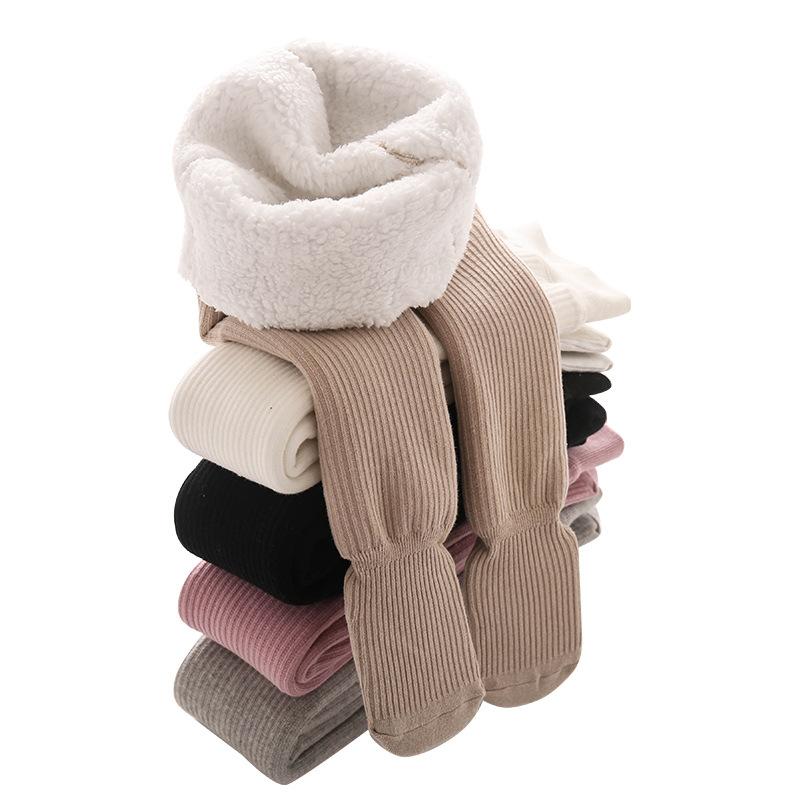 子供用タイツ 女の子 裏起毛 あったか 大人気 コットン 伸縮性 縦縞模様 滑り止め付き 冬用 Sサイズ M..